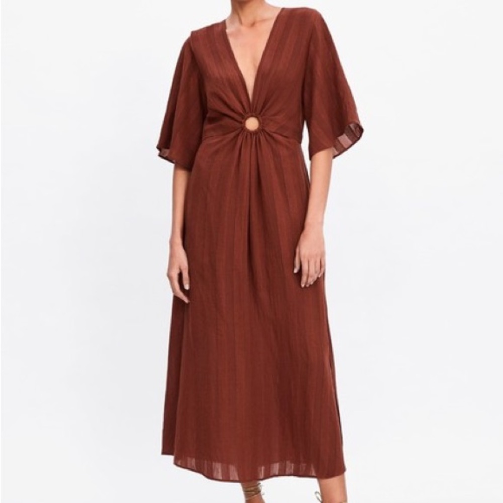 Zara  Maxi leght Dress with Ring Detail orange size L